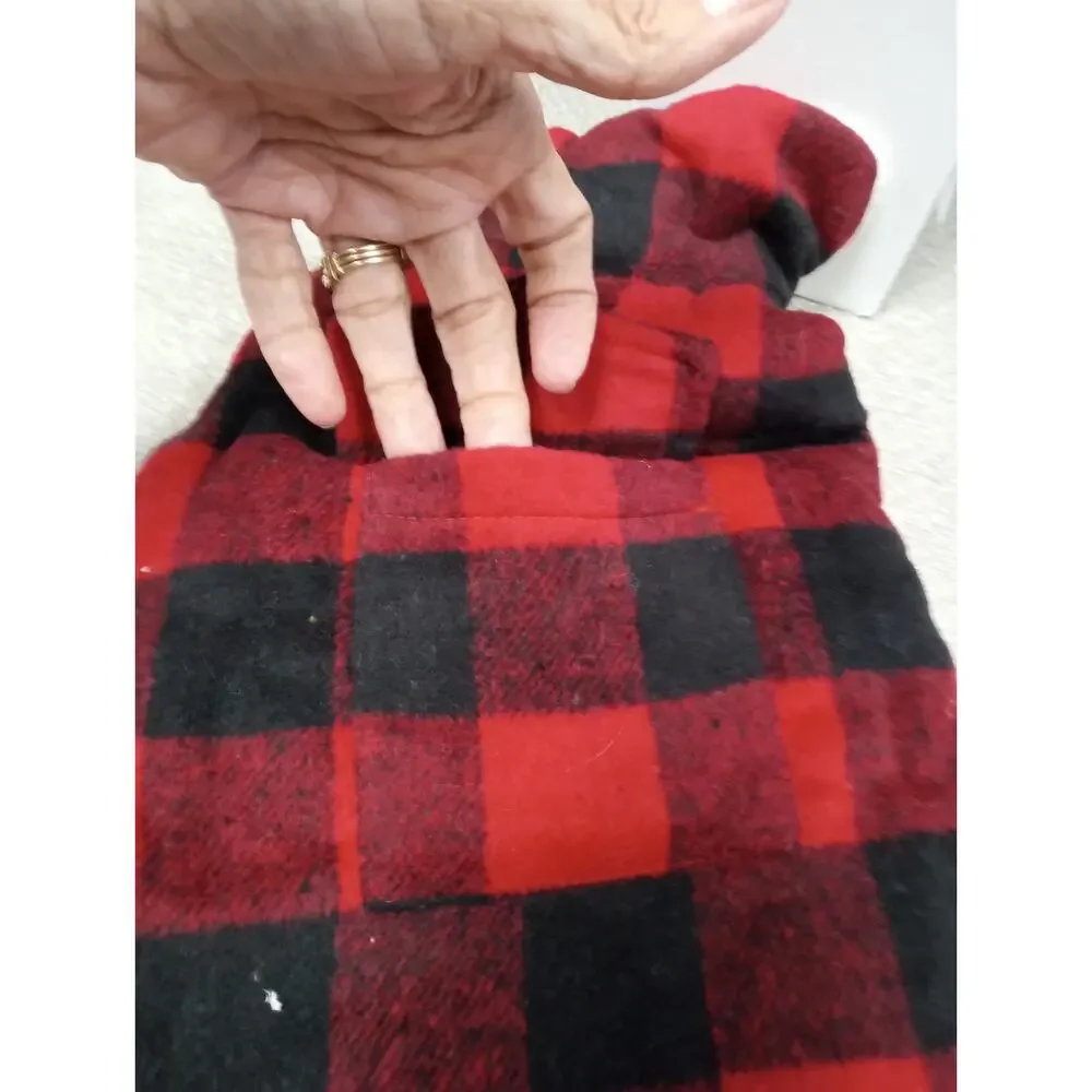 Red Black Buffalo Plaid Dog Jacket Winter Coat Fleece Lined Size S Small 0358